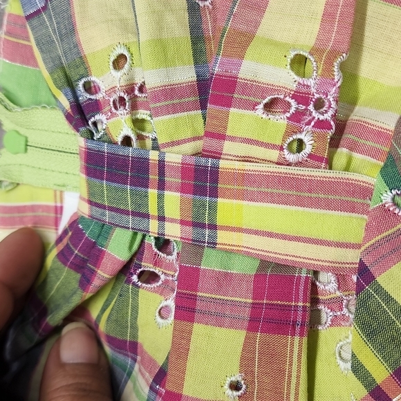 Bonnie Jean size 16 junior plaid silver threaded pink green yellow sundress - Picture 9 of 10